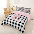 thumbnail image 2 of Manfei Geometric Plaid Monogram Print E Queen Comforter Set,Princess Bowknot Comforter Sets Queen,Pink Reversible,3pcs,1 Comforter and 2 Pillowcases, 2 of 7