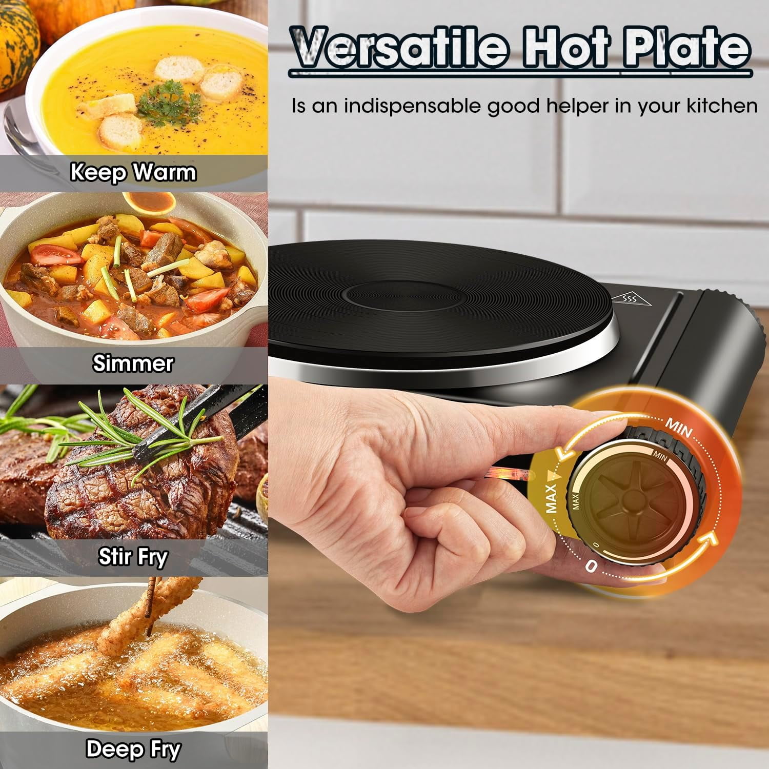 1500W Electric Portable Hot Plate with Temperature Controls, Compatible for All Cookwares