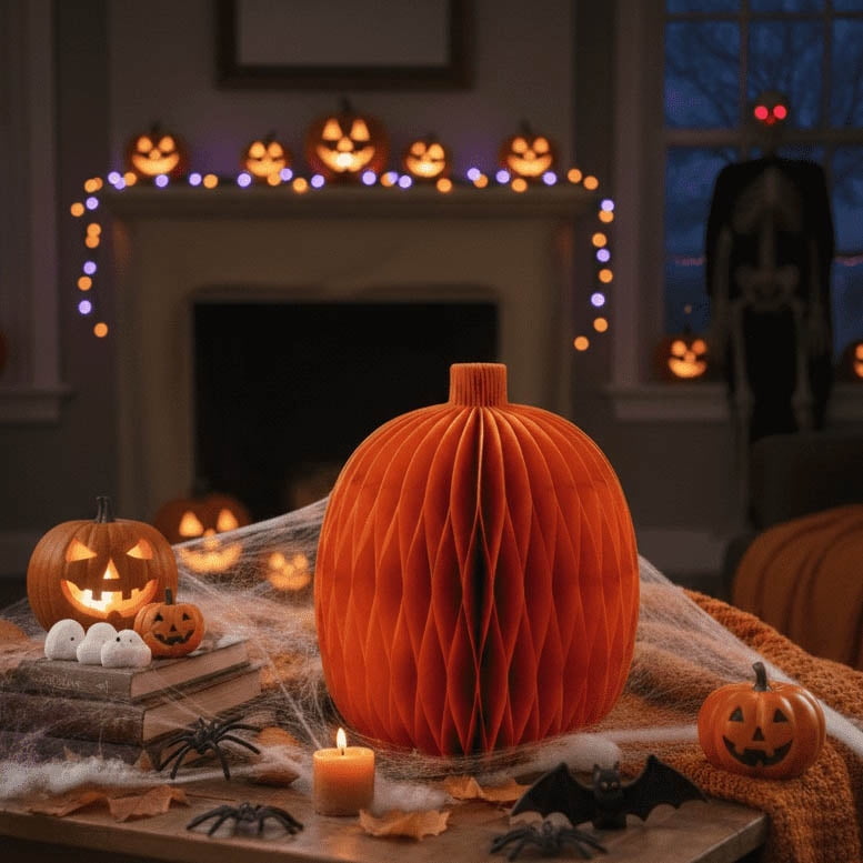 Paper Honeycomb Pumpkin Decoration, Orange, 11.8", Halloween by Way To Celebrate