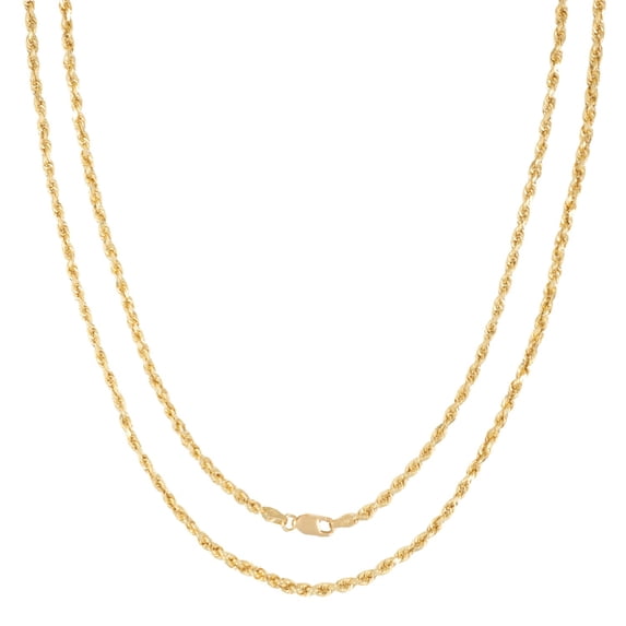 14K Yellow Gold Diamond Cut Rope Chain Necklace for Men and Women – Measures 3mm Thickness x 26 Inches Length