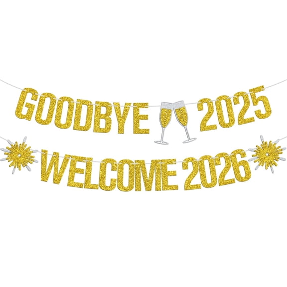 Goodbye 2025 Welcome 2026 Banner, Winter Xmas Holiday, Happy New Year Sign, 2026 New Year's Eve Celebration Party Decorations Supplies, Photo Props, Gold Glitter
