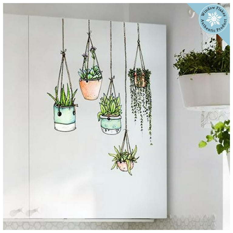 Window Flakes Illustrated Hanging Plants Window Clings, Large Multicolor Vinyl Decals