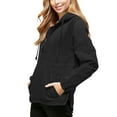 thumbnail image 2 of Women’s Premium Cotton Casual Hoodie Half Zip Pullover Denim Jean Jacket (Black, L), 2 of 3
