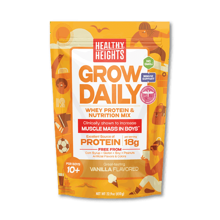 Healthy Heights Grow Daily, Whey Protein & Nutrition Mix, for Boys 10+, Vanilla, 22.9 oz (650 G)
