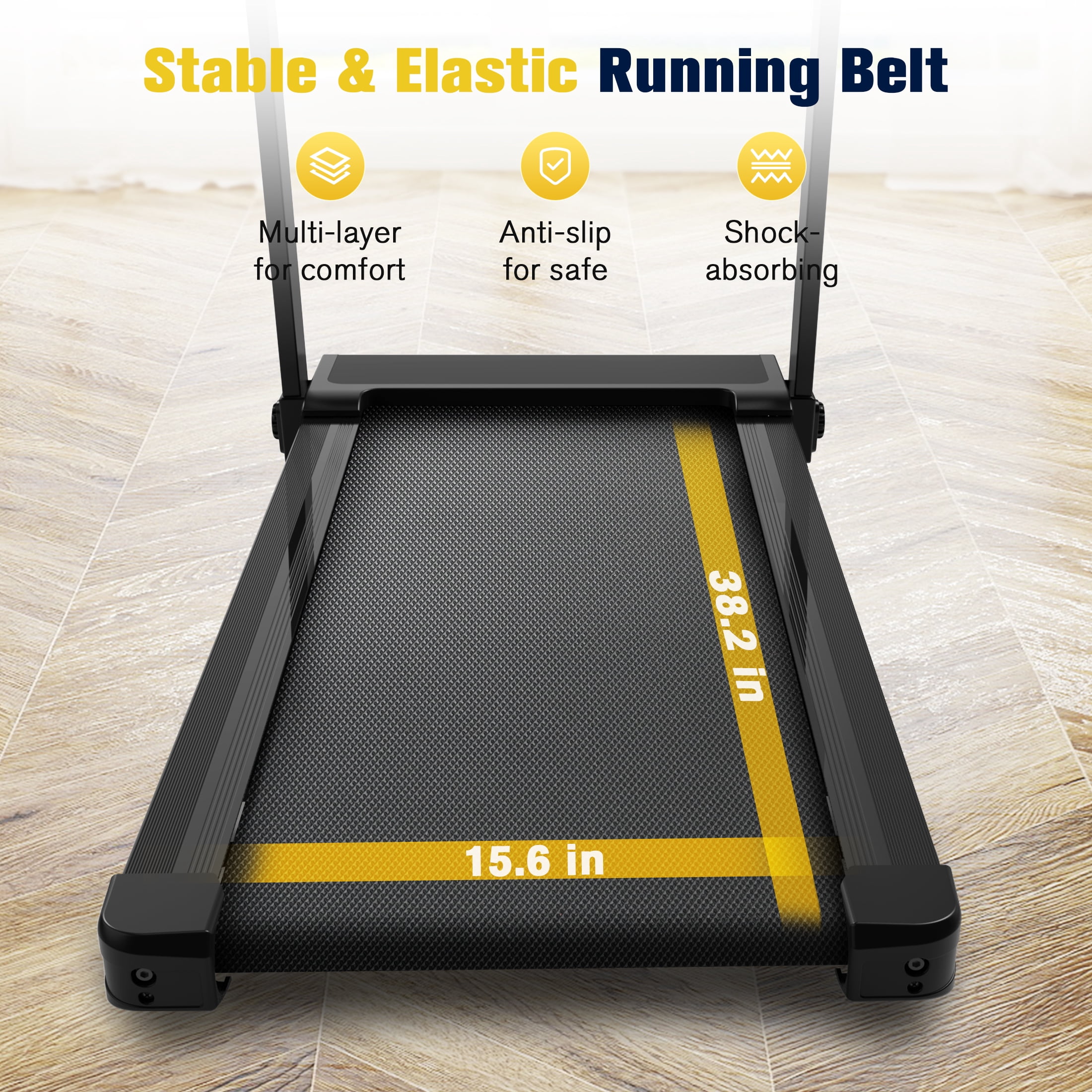 Hapycity Foldable Treadmill with 15% Auto Incline - 300 lb Capacity 2.5HP 0.6-7.6MPH with Remote & APP for Home Office