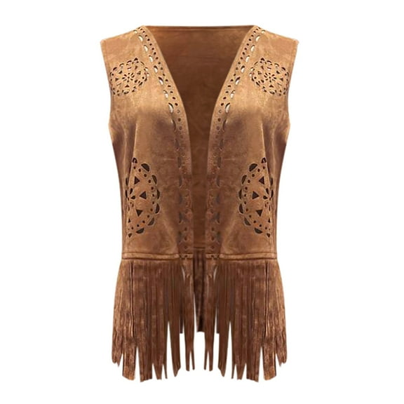 Women Fashion Solid Fringe Vest Vintage Vest Sleeveless Jacket Top Cardigan Sweaters for Women