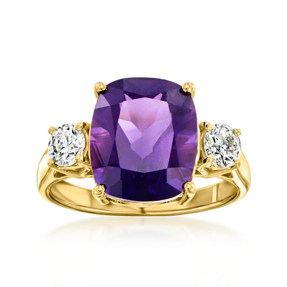 Ross-Simons 4.00 Carat Amethyst Ring With .50 ct. t.w. Lab-Grown Diamonds in 18kt Gold Over Sterling, Women's, Adult
