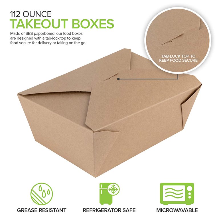 Microwavable Kraft Brown Take Out Boxes 112 oz (30 Pack) Disposable Fo –  Stock Your Home