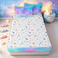 thumbnail image 4 of Erosebridal Glitter Galaxy Zipper Full Size Comforter Sets with Fitted Sheet and 2 Pillowcases for Girls, Blue Pink Sparkle Star Print Zipper Bedding Set, Stars Reversible, 4-Piece, 4 of 7