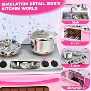 Play Kitchen Set - 5 in 1 Kids Kitchen Play Set with Cooking Toys & Play Food, Mini Pink Kitchen for Girls 3-8
