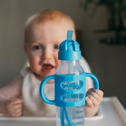 Dr. Brown's Milestones Narrow Sippy Straw Bottle, 100% Silicone Handles, 8oz/250ml, Blue/Gray 2 Pack