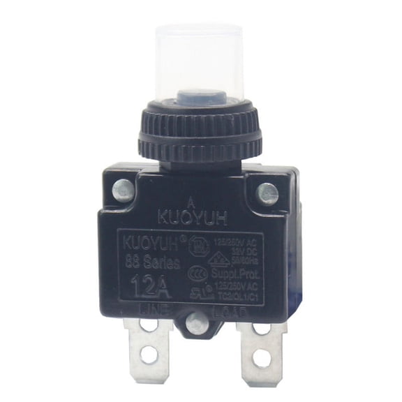 Genuine KUOYUH 12 Amp 88 Series Quick Connect Terminals Push-To-Reset Thermal Circuit Breaker (12A)