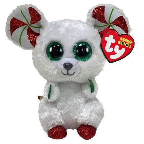 TY Beanie Boos - CHIMNEY the Christmas Mouse (Glitter Eyes)(Regular Size - 6") (Bonus Random1 FUN CHOPS & 1 ZIPPER BRACELET)
