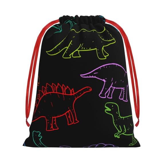 Dinosaur Dino Black Drawstring Gift Bag Soft Pouch Reusable Favor Bags for Christmas, Halloween, Candy, Wedding, Birthday