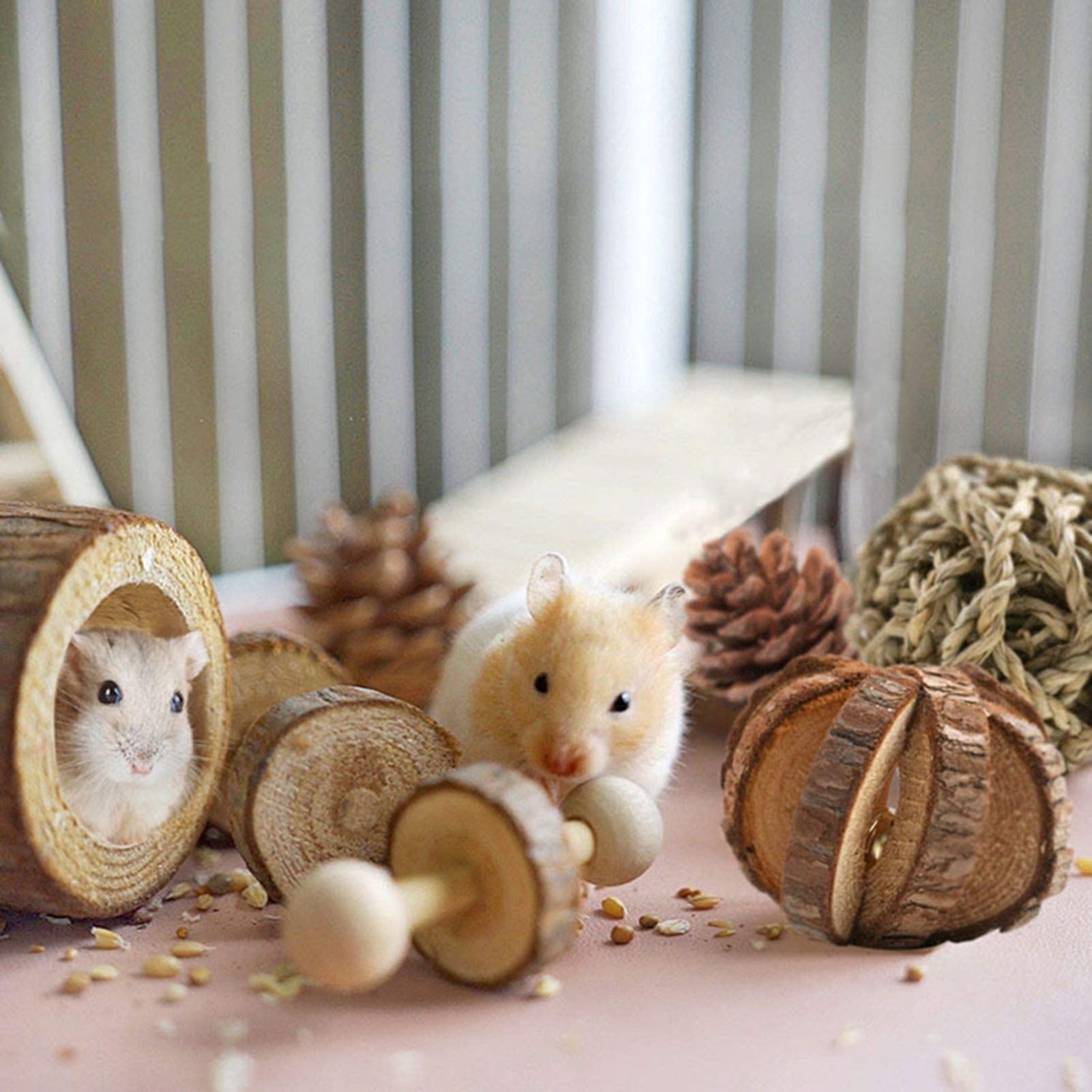 DOPI 10Pcs/Set Molar Toy Long Lifespan Relieve Anxiety Wood Hamster Tree Trunk Toy Set for Chinchillas
