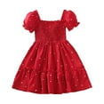 thumbnail image 3 of Gubotare Toddler Girl Dresses Girls Dress Short Sleeve Toddler Skater Twirl A Line Solid Color Dress T-Shirt Dress for School Casual Easter (Red,3-4 Years), 3 of 7