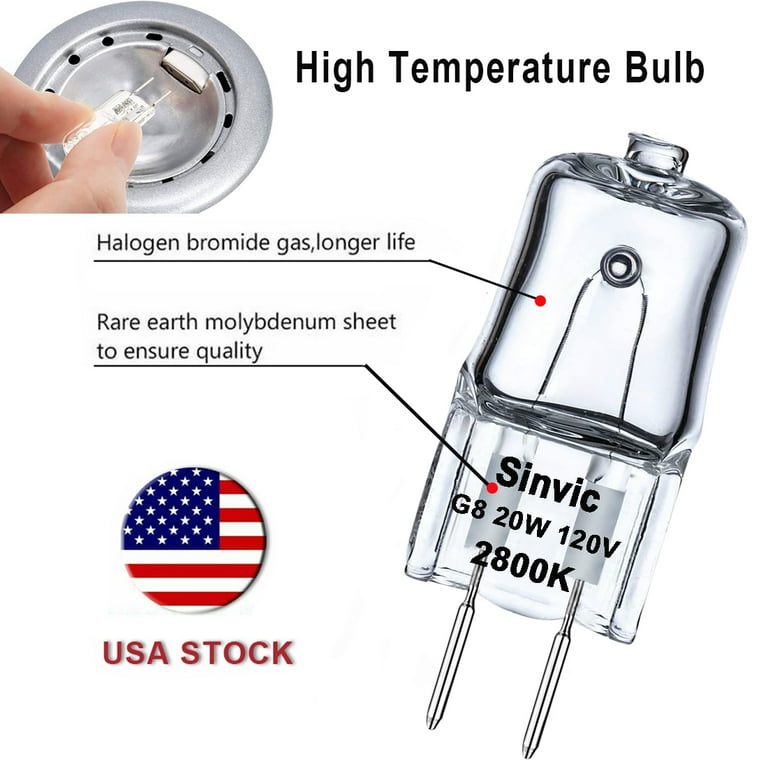 10PCS G8 20W 120V Halogen Bulb Dimmable, Long Lifespan G8 T4