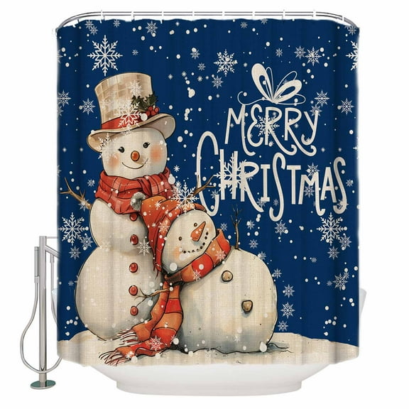 72x78 Inch Shower Curtain Blue Christmas Snowman Bathroom Decor Waterproof Fabric Bathtub Bath Curtains Decorative Vintage Xmas Snowflake Extra Long Shower Curtain Set with Hooks