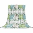 thumbnail image 2 of Thanksgiving Blue Green Pumpkin Autumn Leaves Grey Plaid Throw Flannel Blanket 50x80In Super Soft Cozy Bed Blanket, Lightweight Plush Fuzzy Bed Throw for Bedroom Sofa Couch Living Room, 2 of 4