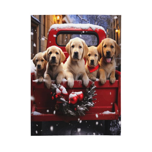 PHELIKA Christmas Red Truck Golden Retriever Dog 03 All Season Soft Throw Blanket Lightweight Flannel Fleece Blankets 40" x 50"