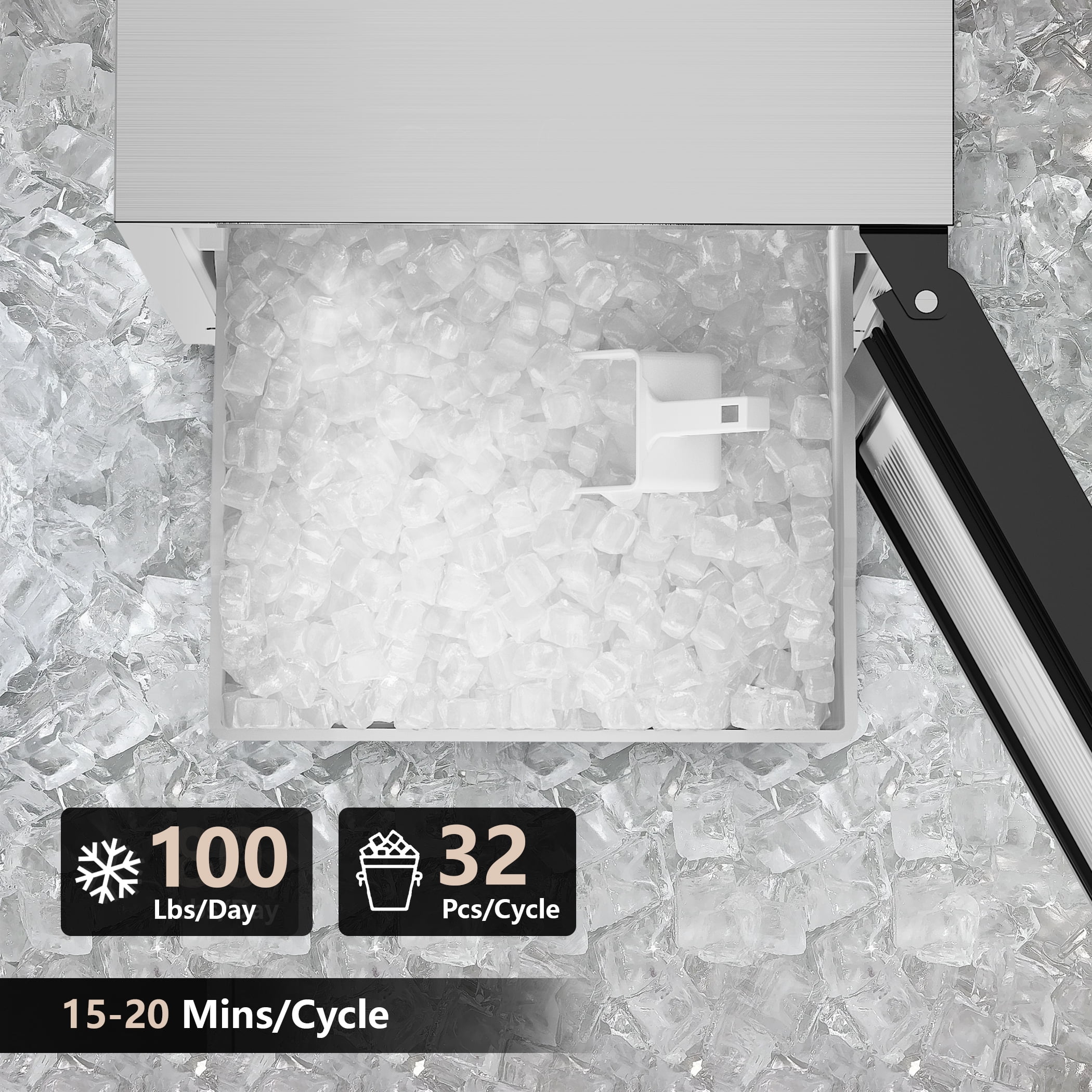 Coolake 15" Commercial Under Counter Ice Maker, 100LBS/Day Built-in Freestanding Cube Ice Machine, Self-Cleaning & Removable Filter, Stainless Steel Ice Machine with 30LBS Storage for Home Bar