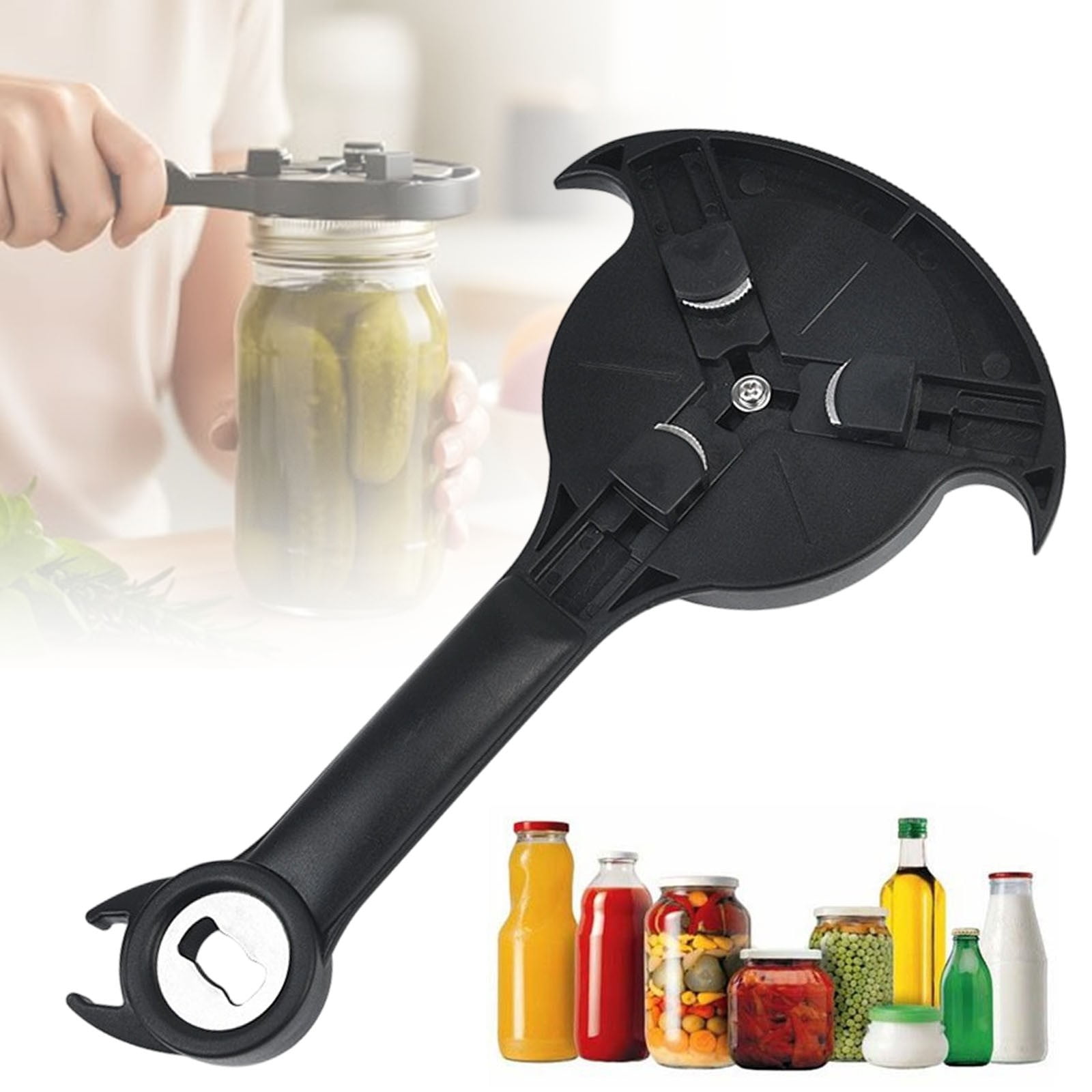 Adjustable Stainless Steel Jar Opener, Multifunctional Lid Gripper & Bottle Cap Opener for Weak Hands, Stainless Steel Can Opener Easy-Open Tool for Jars, Cans, Bottles Kitchen Gadget (1PC)