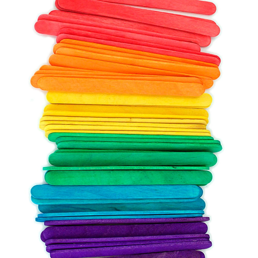 200 Pcs Wood Popsicle Sticks Assorted Colors Wooden Craft Sticks 4-1//2 x 3//8 New