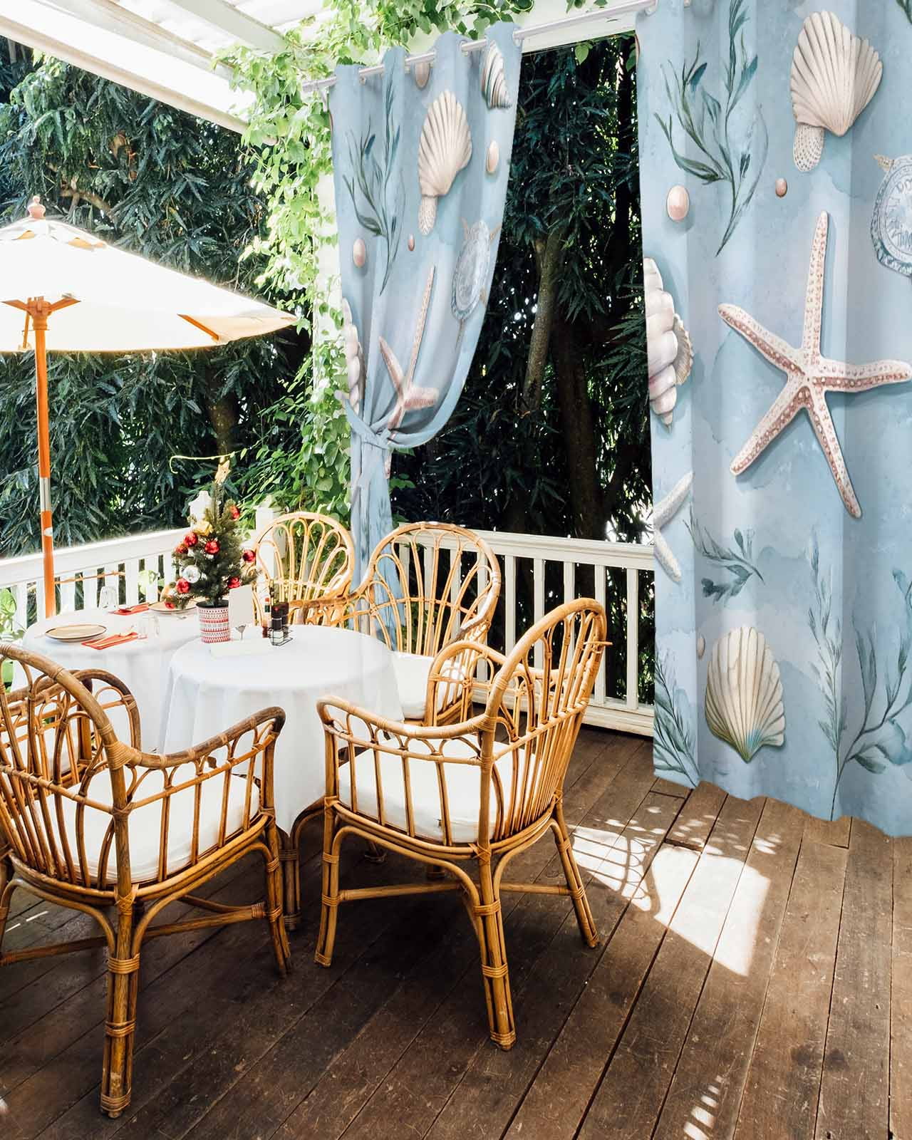 nqOlkjepod Outdoor Curtains for Patio Waterproof, Blue Coastal Starfish Outdoor Privacy Panels Grommet, Summer Beach Nautical Ocean Shell Blackout Outside Curtains for Porch/Cabana 54"x84", 2 Panels