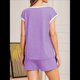 thumbnail image 4 of Conjunto de Pijama para Mujer, 2 Piezas, para Estar en Casa, con Camiseta de Corta y Pantalones Cortos, Ropa de Dormir Suave Púrpura XL, 4 of 7