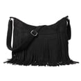 thumbnail image 1 of Bolso estilo hobo Sunwel Fashion con flecos de gamuza vegana para mujer, negro, 1 of 6