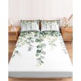 thumbnail image 2 of Twin Sze Fitted Sheet Set - Eucalyptus Leaves 2 Piece Bedding Sets 16" Deep Pocket Fitted Sheet with 1 Pillowcase, Spring Farmhouse Retro Botanical Brushed Microfiber Hotel Luxury Bed Sheets, 2 of 9