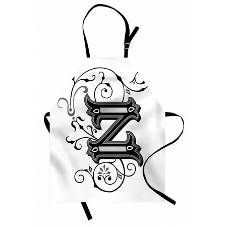 

Letter Z Apron The Last Letter of the Alphabet in Calligraphic Design Z Symbol Curls Swirls Unisex Kitchen Bib Apron with Adjustable Neck for Cooking Baking Gardening Black Grey White by Ambesonne