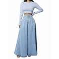 thumbnail image 3 of Women'S Retro High Waisted Button Fly Flared Long Pleated Flowy Swing A-Line Denim Maxi Skirts Light Blue L, 3 of 10
