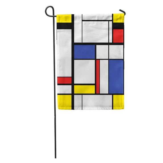 SIDONKU Blue Pattern Abstract Modern Painting in Mondrian Colorful Bauhaus Geometric Garden Flag Decorative Flag House Banner 28x40 inch