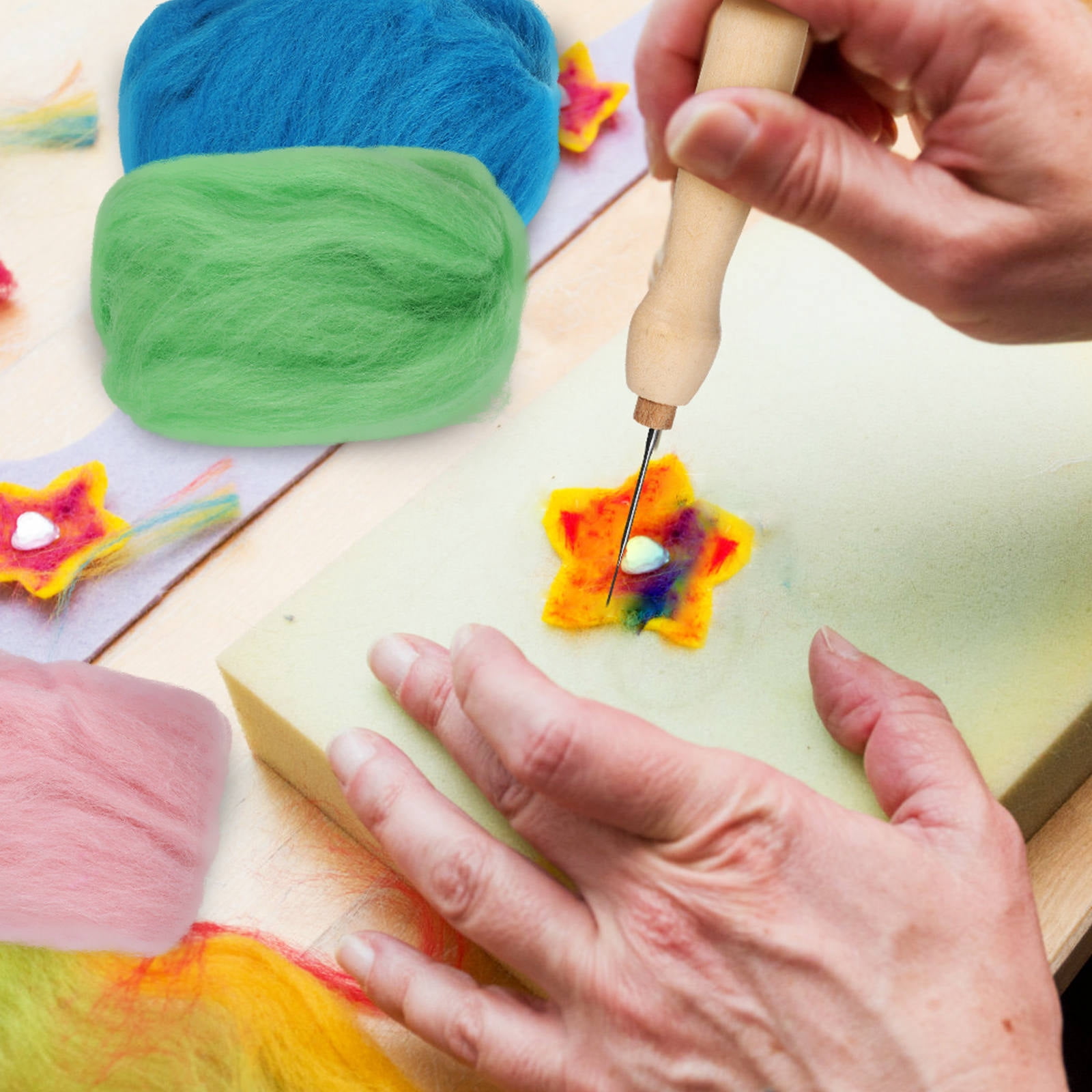 HONMEET Wool Felting Kit 1 Set with Multicolor Wool and Precision Needle Tools for Crafts and Creative Projects