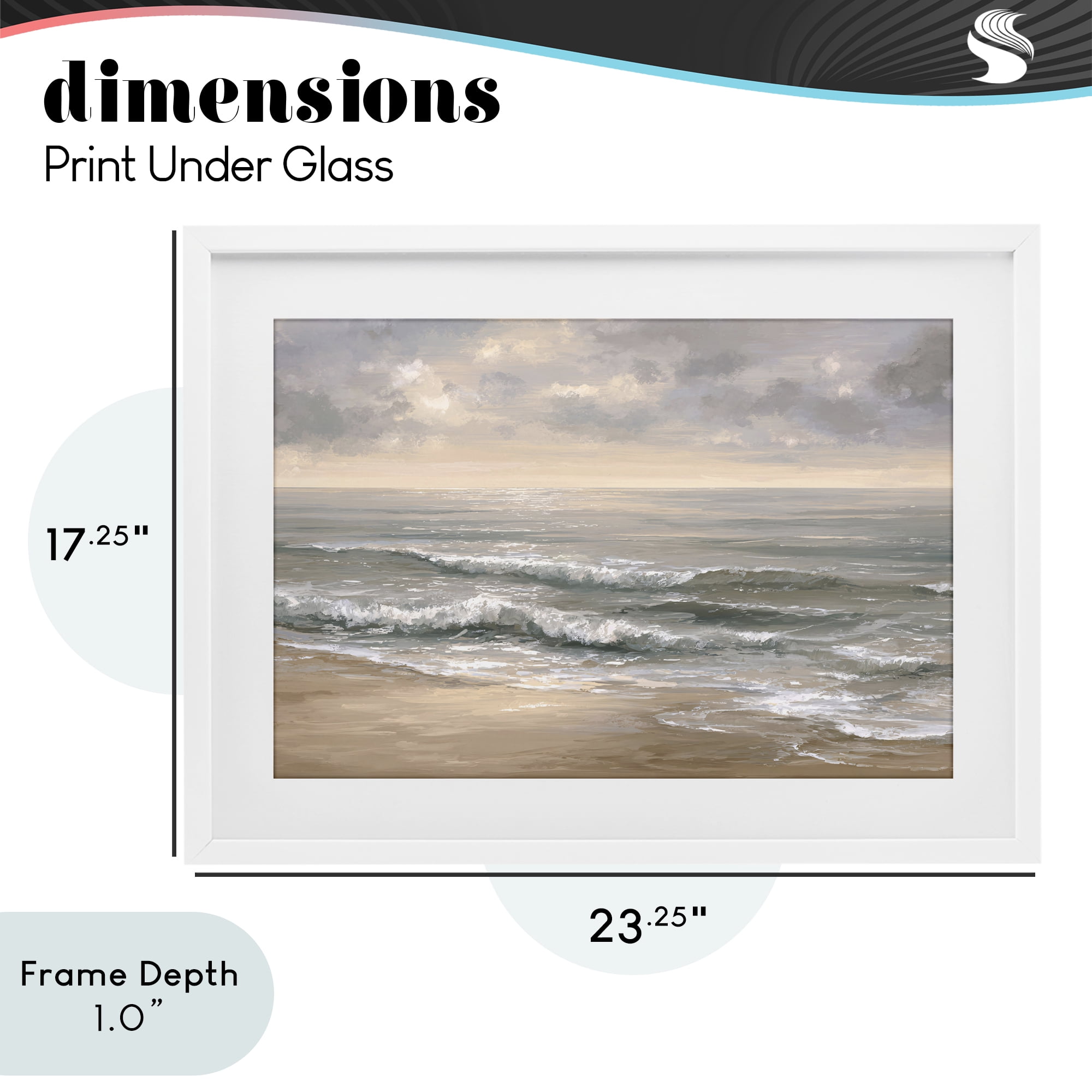 Stupell Industries Soft Rolling Beach Waves White Framed Print Under Glass, design by Jacky Ngan
