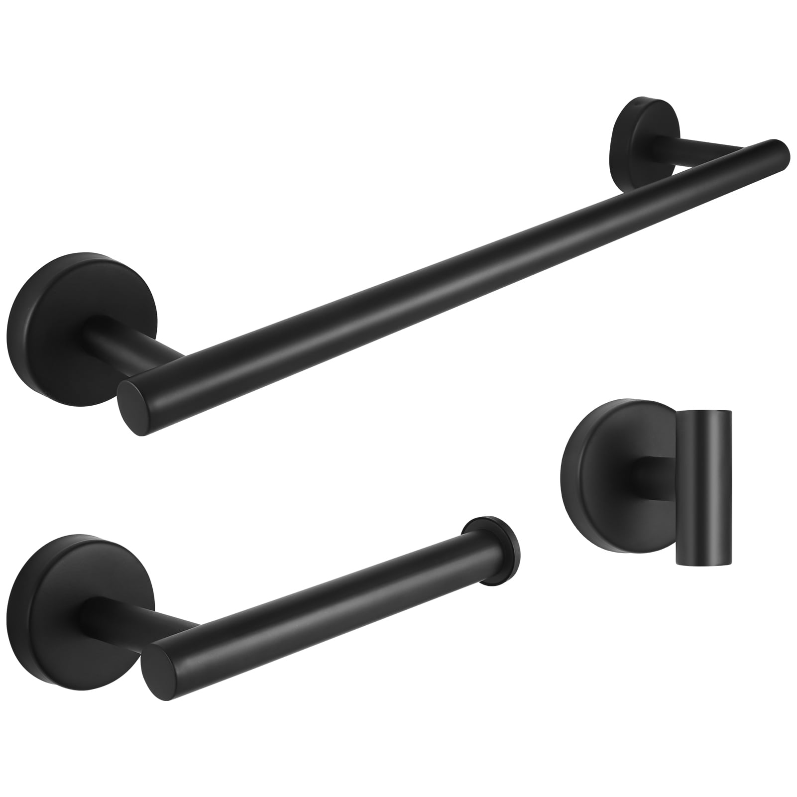 JUNDALIE Matte Black Towel Bar Set, Stainless Steel Round Wall Mounted