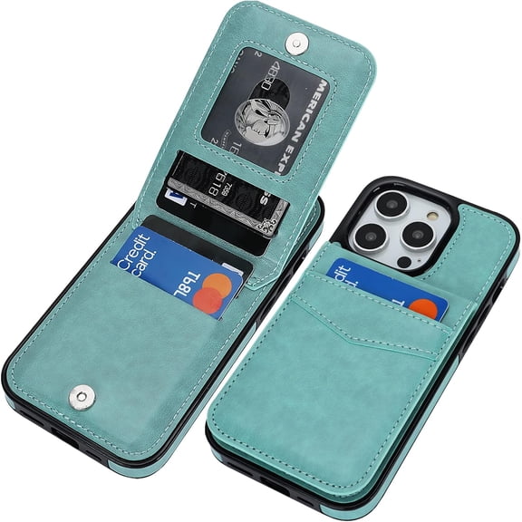 Compatible with iPhone 14 Pro Case Wallet with Credit Card Holder, Flip Premium Leather Magnetic Clasp Kickstand Heavy Duty Protective Cover for iPhone 14 Pro 6.1 Inch (Mint Green)