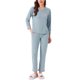 thumbnail image 1 of INSPIRAR CHIC Pijamas de Algodón para Mujeres, Conjuntos de Ropa de Dormir de Manga Larga con Pantalones y Bolsillos, 2XL Azul, 1 of 6