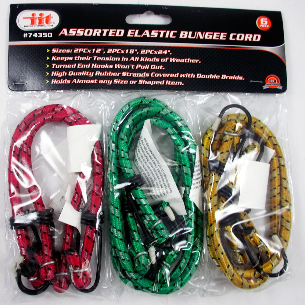 Tie Down Bungee Stretch Cords with Hook Ends 6 Pack Multicolored 