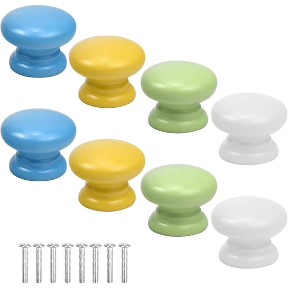 8 Pcs Colorful Cabinet Door Knob Wooden Drawer Knobs Round Pull Handle Solid Furniture Knobs For Cabinet Furniture White Blue Yellow Green Note: The