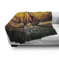 thumbnail image 3 of Country Soft Flannel Fleece Throw Blanket, Image of Old Sailboats Ships Cruising in Waves at Sunrise Time Dark Sky Art, Cozy Plush for Indoor and Outdoor Use, 60" x 80", Yellow Orange, by Ambesonne, 3 of 6