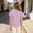 thumbnail image 5 of BRGZLK Girls Puff Sleeve Tops Kids Summer Striped Crewneck Short Sleeve T Shirts Soft Comfortable Casual Basic Tees Pink 4-5Y, 5 of 8