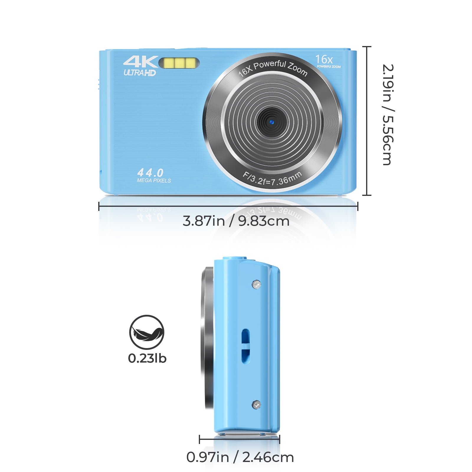 KEEPBERRY 4K Compact Digital Camera,Auto Focus 16x Zoom, 64GB TFCard, Lightweight, Blue, for Teens