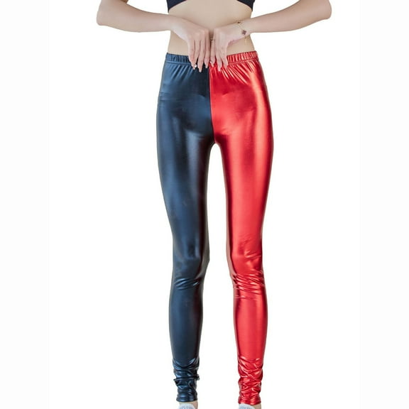 Idoravan Women's Size Pants Womens Fashion Casual Bronzing Imitation Leather Slimming And Not Easy To Fade Ninth Pants
