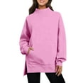 thumbnail image 2 of Women's Mock Neck Oversized Long Sleeve Sweatshirt Casual Loose Side Slit Pullovers Cozy Tunic Tops with Pocket, 2 of 6
