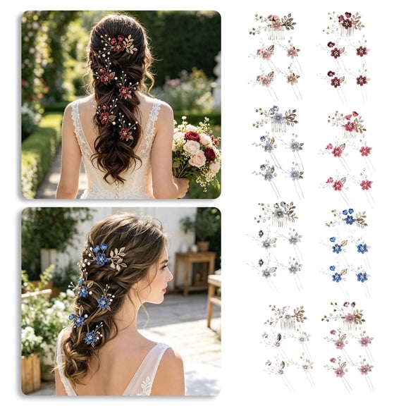Wuqi 5 Pieces Bridal Flower Wedding Hair Pins Pearl Hair Pins Clips Headpiece Gold Wedding Hair Accessories Jewelry with Rhinestone for Brides Bridesmaids Women