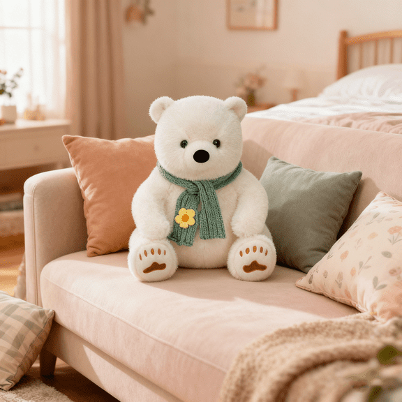 Kiddiway Adorable Plush Stuffed Animal Figure - White Polar Bear Plushies for Kids, Great Winter Holiday Gift, Soft Stuffed Animals for Girls and Boys, Cloudy Hug Toy