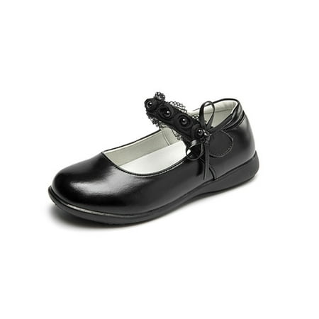 

Daeful Girl s Flats Round Toe Flat Shoes Comfort Mary Jane Lightweight Classic Princess Shoe Party Dress Loafers Leather Black 4Y
