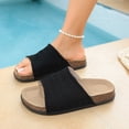 thumbnail image 3 of Slides for Women Cork Footbed Open Toe Mesh Sandals Summer Casual Flat Walking Shoes Comfortable Outdoor Slip on Slippers Black Size 8.5, 3 of 7